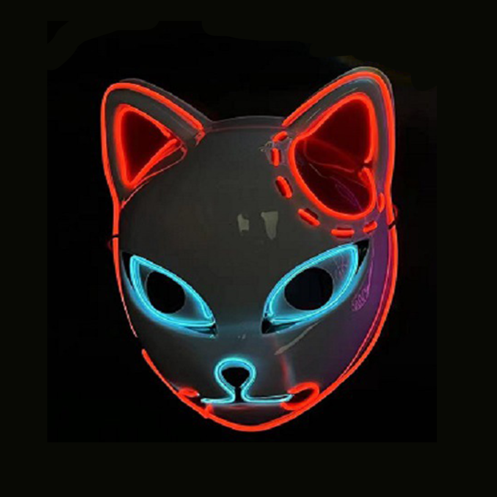 Spot Demon Slayer Blade Glowing Mask EL Mask LED Glowing Cat Face Mask Props Halloween Glowing Mask