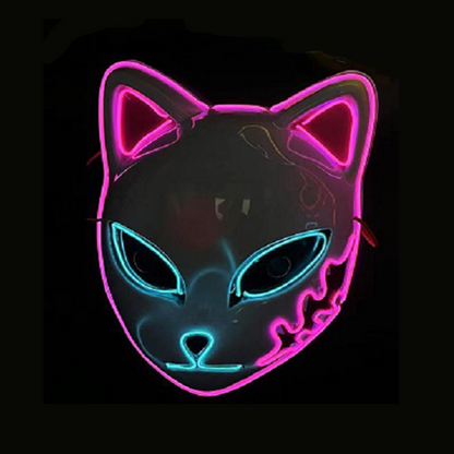 Spot Demon Slayer Blade Glowing Mask EL Mask LED Glowing Cat Face Mask Props Halloween Glowing Mask