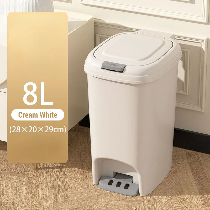 Japanese Waste Bins with Lid Household Kitchen Bathroom Toilet Trash Can Cream Style Pedal Easy Used Paper Basket Cleaning Tools