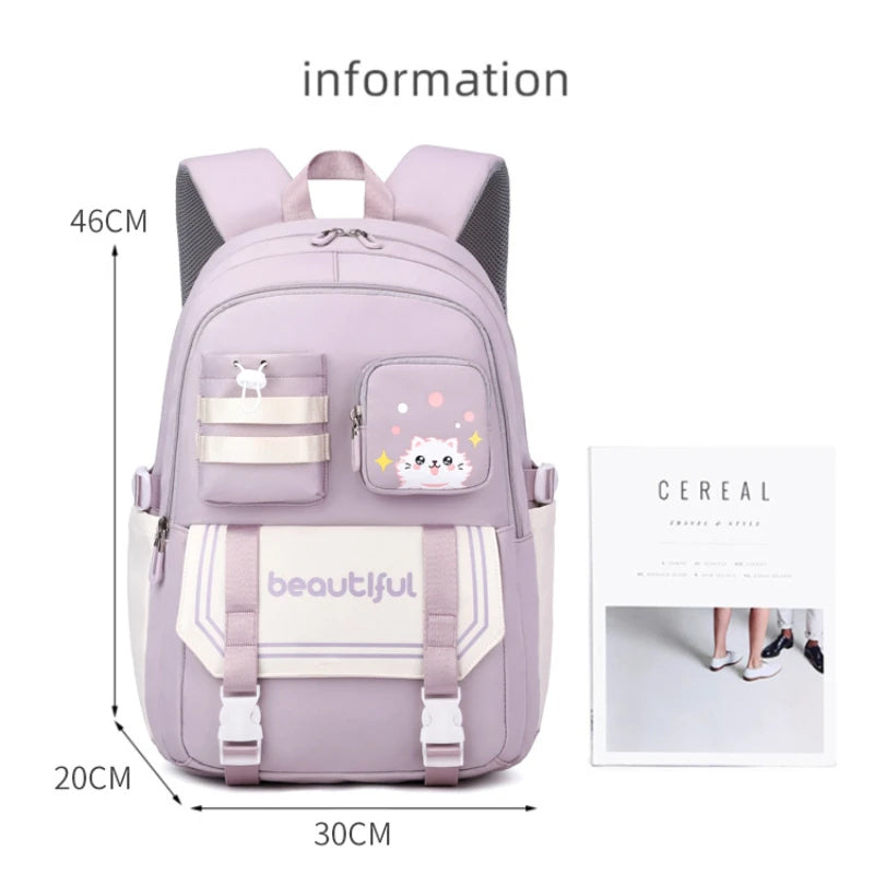 New Nylon Schoolbag Korean Fashion Cute Backpack for Girls Middle School Students Large Capacity Waterproof School Backpack