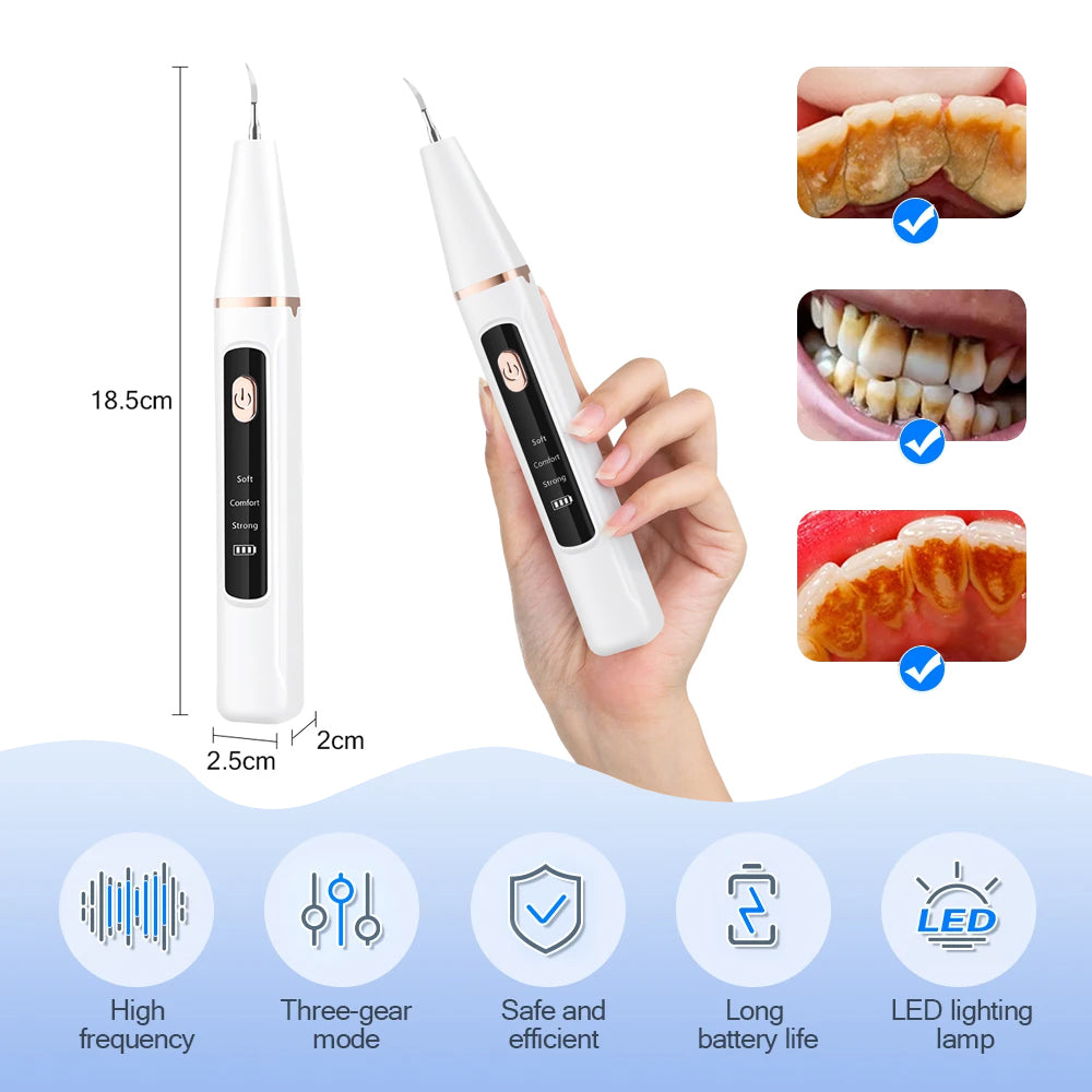 Ultrasonic Dental Scaler Oral Care Tartar Removal Calculus Remover Tooth Stain Cleaner LED Light Tooth Whitening Tools Household