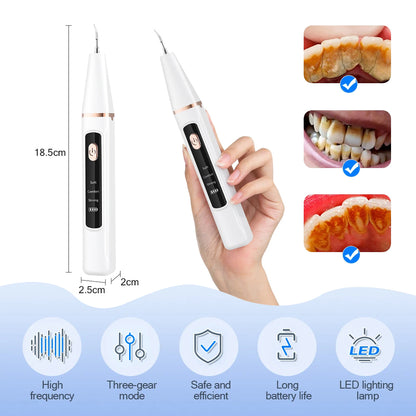 Ultrasonic Dental Scaler Oral Care Tartar Removal Calculus Remover Tooth Stain Cleaner LED Light Tooth Whitening Tools Household