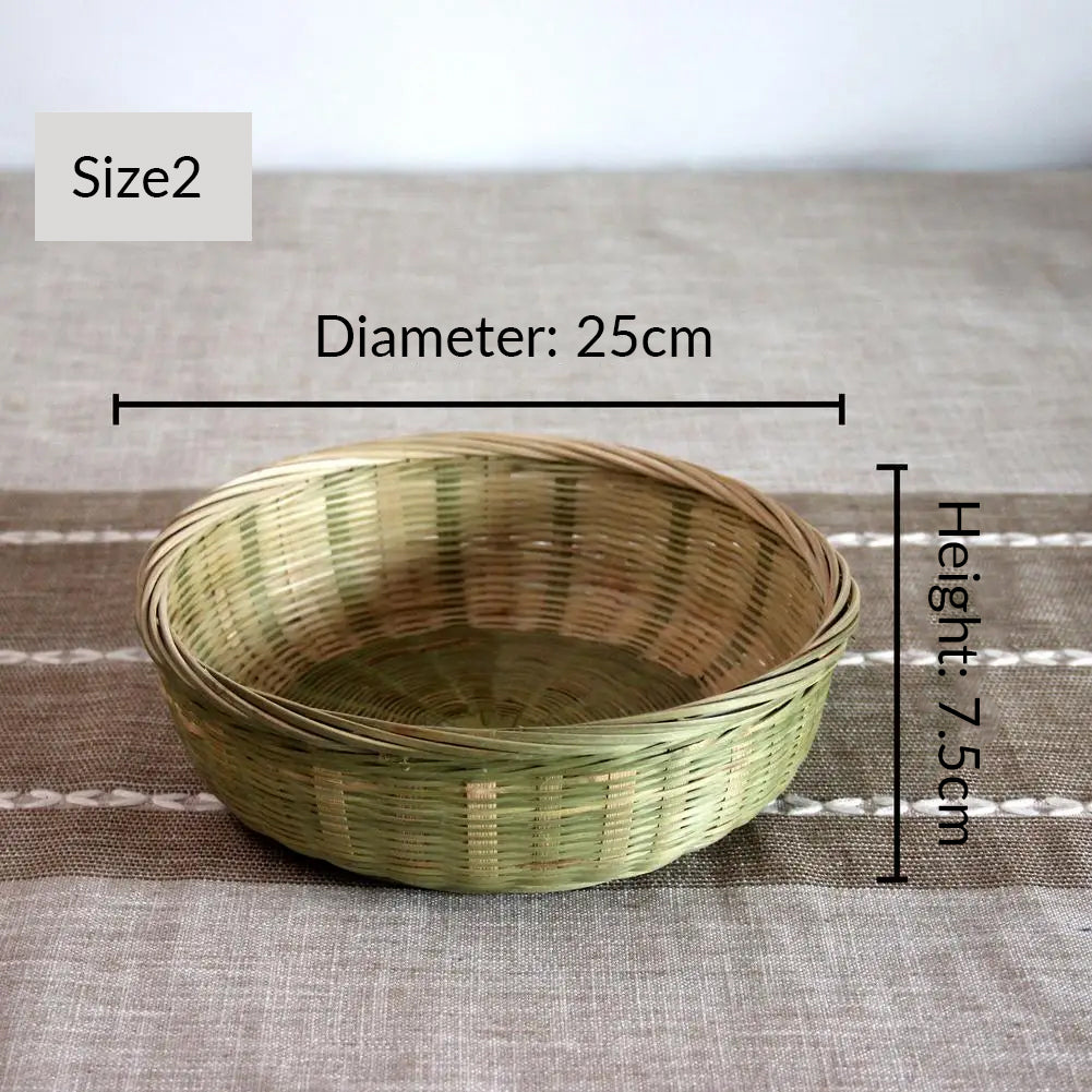 Hand-woven Bamboo Sieve Hand-painted Bamboo Raft Round Dustpan Decorative Fruit Bread Basket Kitchen Storage Tray Supplies