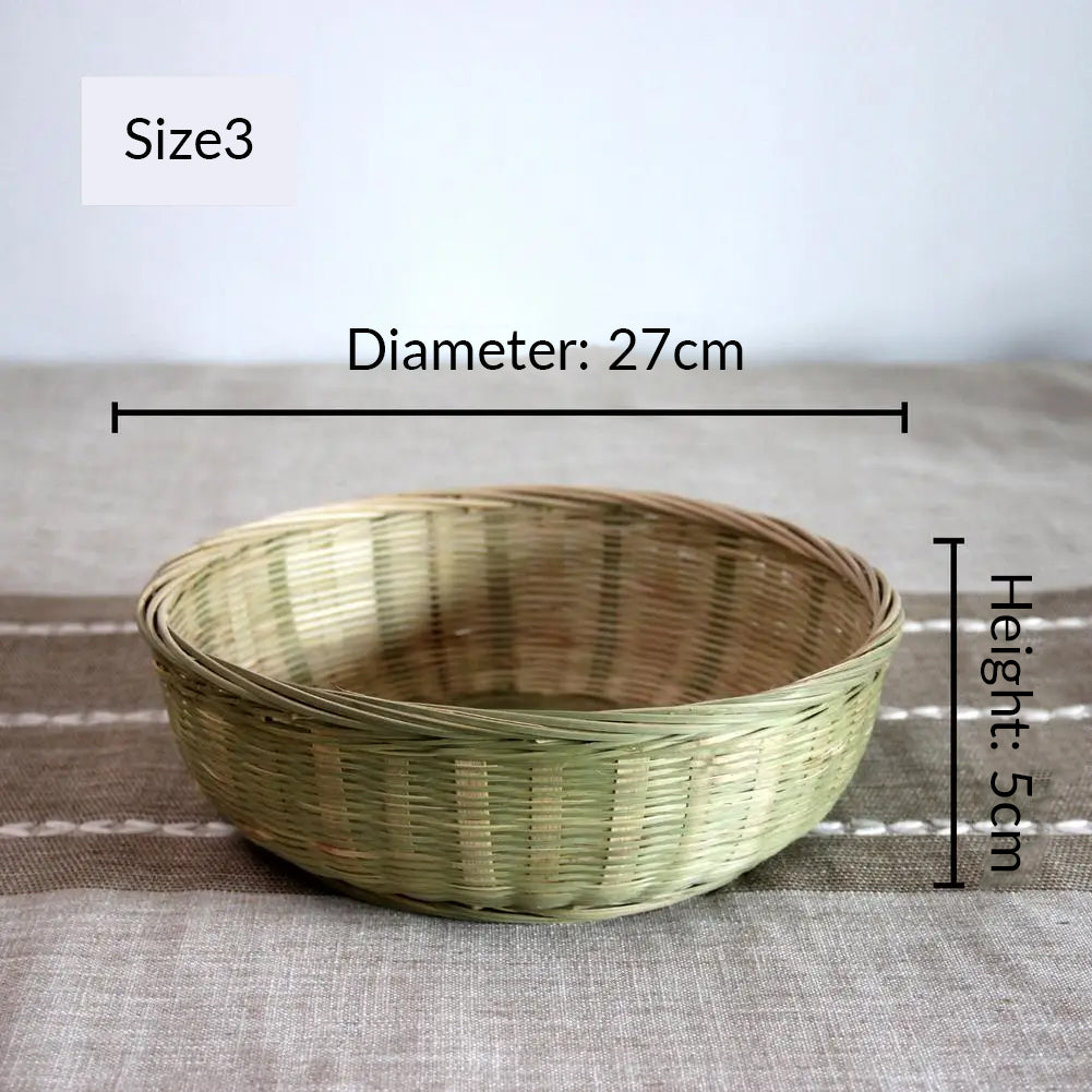 Hand-woven Bamboo Sieve Hand-painted Bamboo Raft Round Dustpan Decorative Fruit Bread Basket Kitchen Storage Tray Supplies