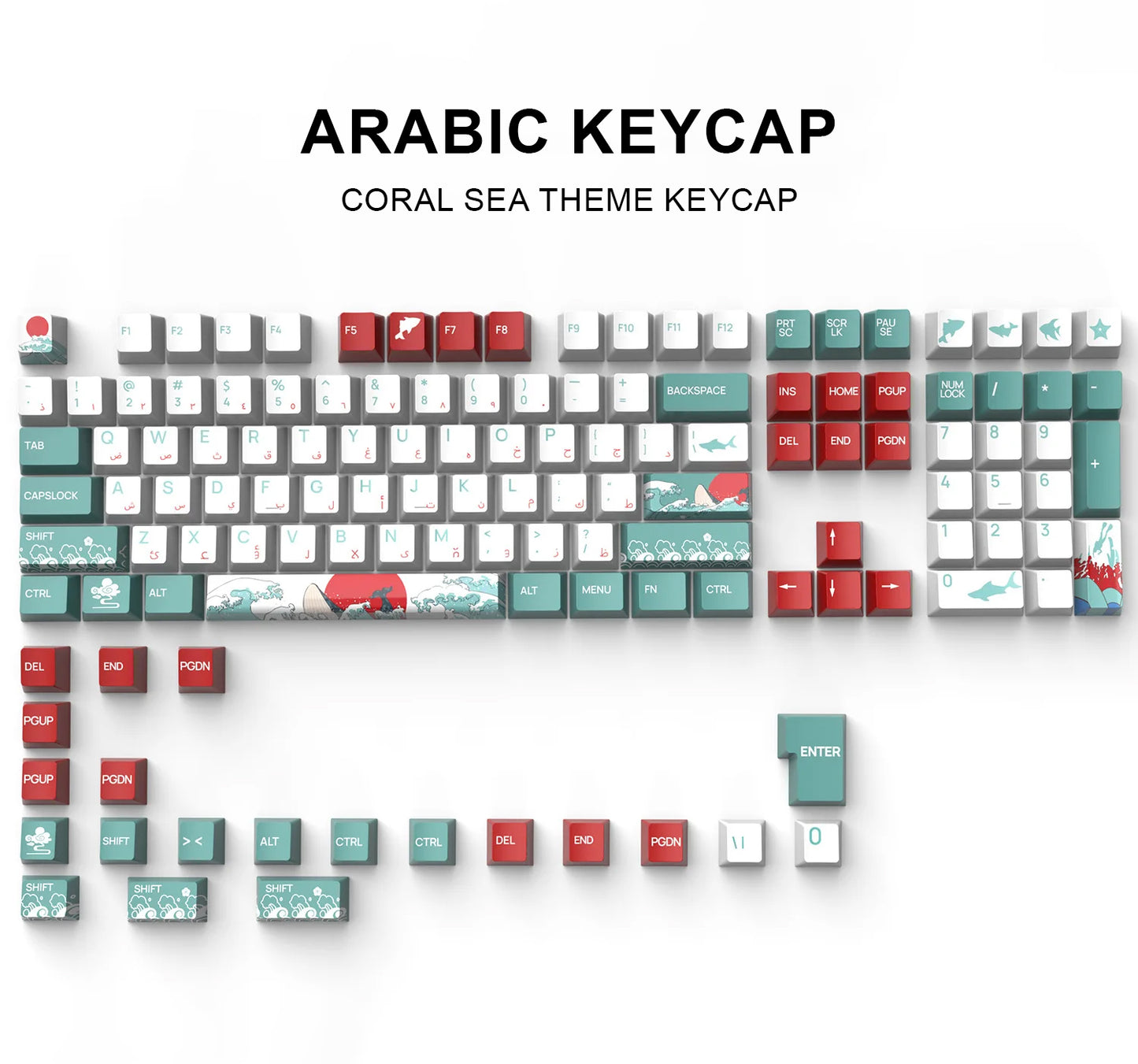 Arabic Keycaps Coral Sea Cute PBT OEM Sublimation For Mechanical Keyboard Personality Translucent Cyan White Keycap