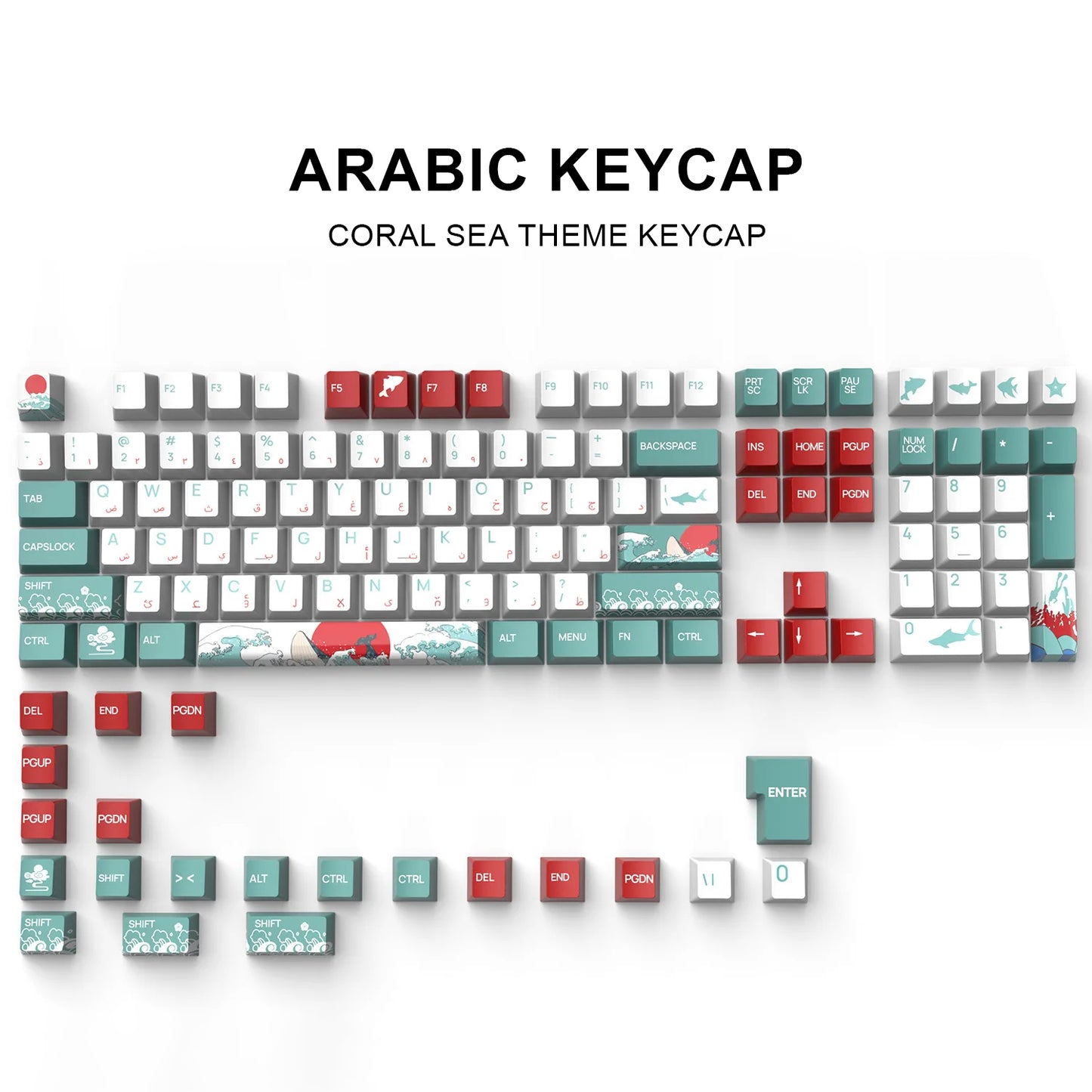 Arabic Keycaps Coral Sea Cute PBT OEM Sublimation For Mechanical Keyboard Personality Translucent Cyan White Keycap