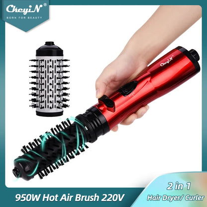 CkeyiN Hair Dryer Brush 2 In 1 Hot Air Spin Brush Curling Straightening Styling Auto-Rotating Ionic Round Blow Dryer Volumizer