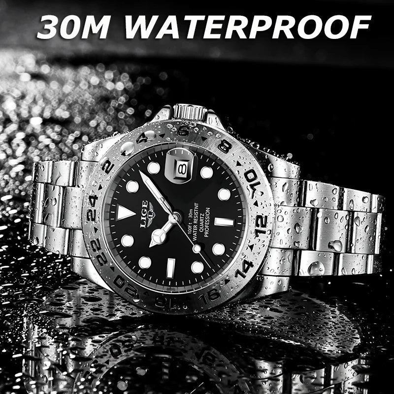 2023 New LIGE Design Top Brand Men's Sports Quartz Watches Stainless Steel Wrist 30M Waterproof Chronograph Luxury Reloj Hombre