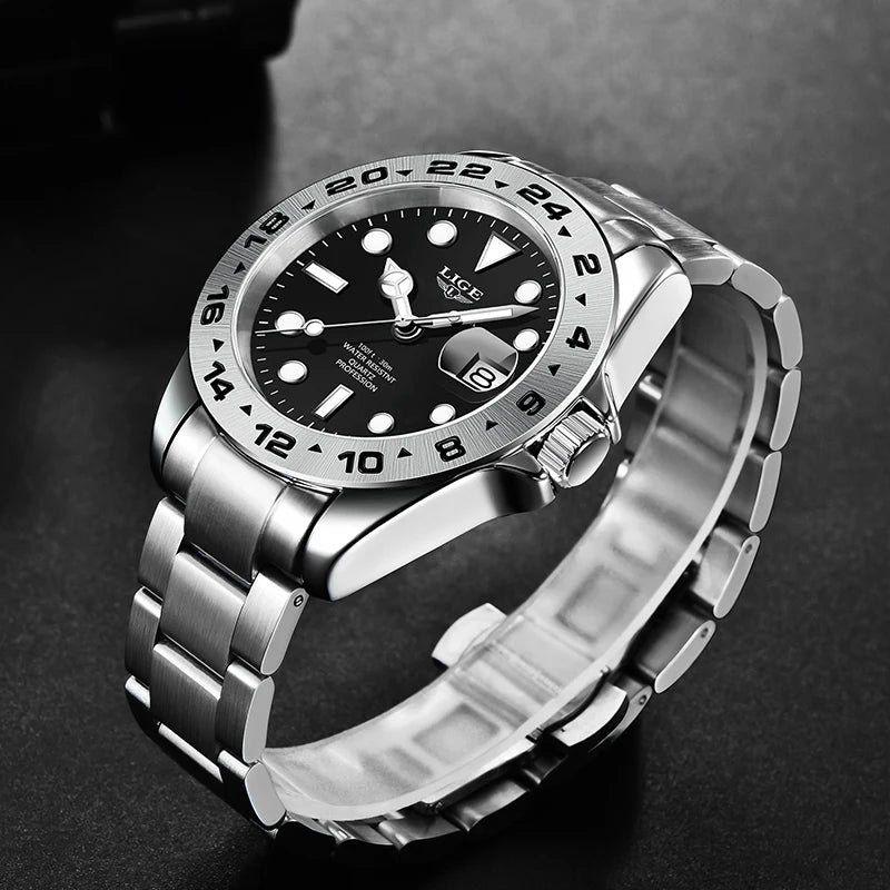 2023 New LIGE Design Top Brand Men's Sports Quartz Watches Stainless Steel Wrist 30M Waterproof Chronograph Luxury Reloj Hombre