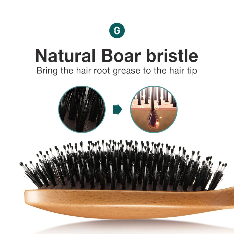 MR.GREEN Boar Bristle Hair Brush Natural Beech Comb Hairbrush for Curly Thick Long Dry Wet Hair Detangler Massage Brushes Women