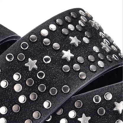 BOKADIAO Women Belt Punk Pin Buckle Vintage Geometry Rivets Luxury Lady's Original Leather Belts for Woman Waistband Female Belt