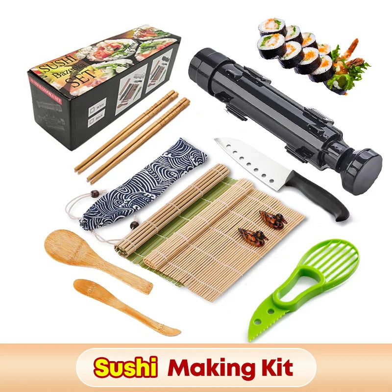 11Pcs/Set Sushi Maker Equipment Kit Japanese Rice Ball Cake Roll Mold Sushi Multifunctional Mould Making Sushi Kitchen Tools