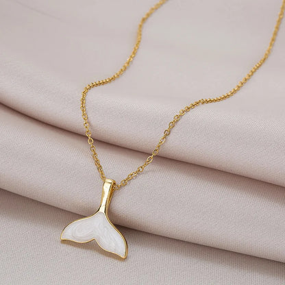 DIEYURO 316L Stainless Steel New White Shell Mermaid Tail Lucky Beautiful Pendant Necklace Valentine's Day Gift For Girlfriend