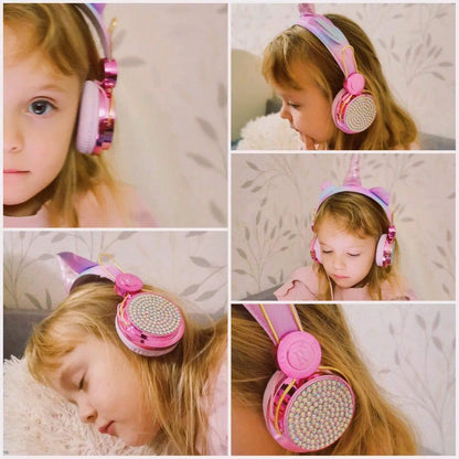 Unicorn Kids Pink Headphones for Girls Children Teens Wired Headset w/Microphonefor School Birthday Xmas Unicorn Gift