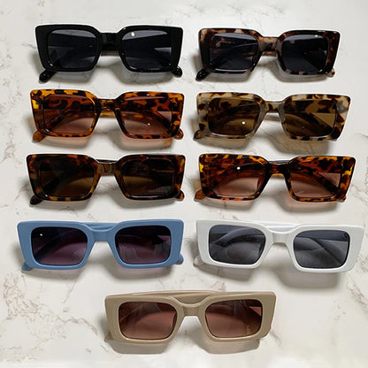 SO&EI Ins Popular Fashion Small Rectangle Sunglasses Women Retro Leopard Shades UV400 Men Trending Square Sun Glasses