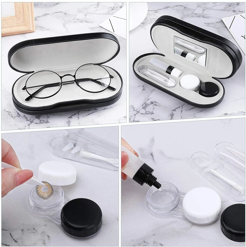 1Pcs Double-layer Dual-use Contact Lens Boxes Handmade Beauty Contact Partner Box Portable Men Women Glasses Eyewear Accessories