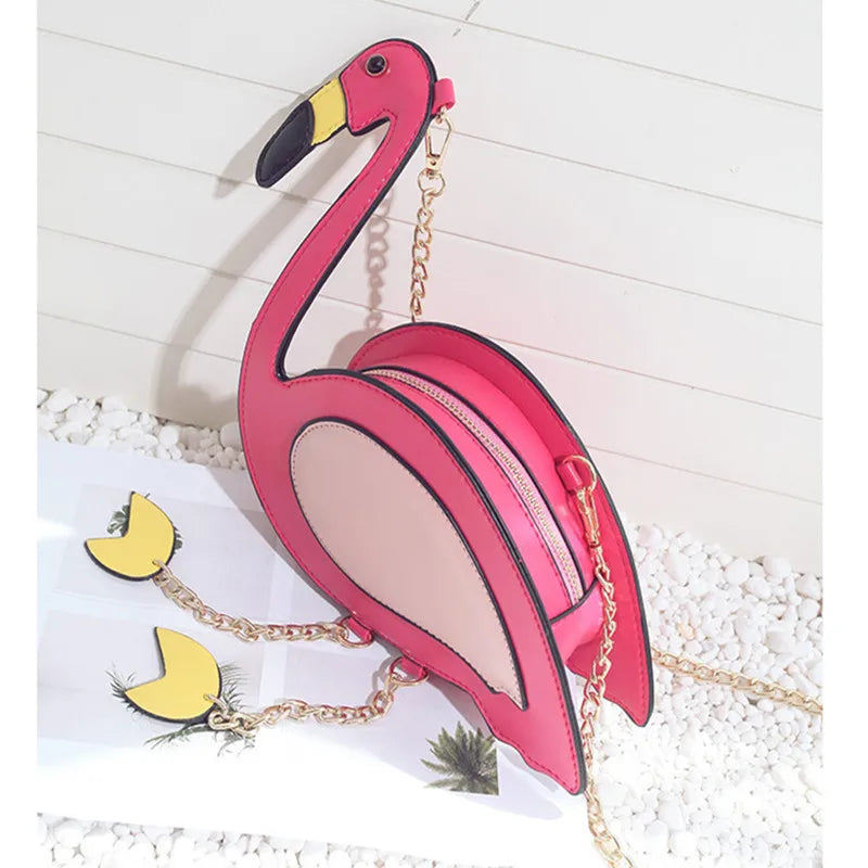 Flamingo Chains Shoulder Bags Cheap Women O Bags Pink Bird Bolsas Feminina Sac De Plage Flamingo Cheap Leather Handbag