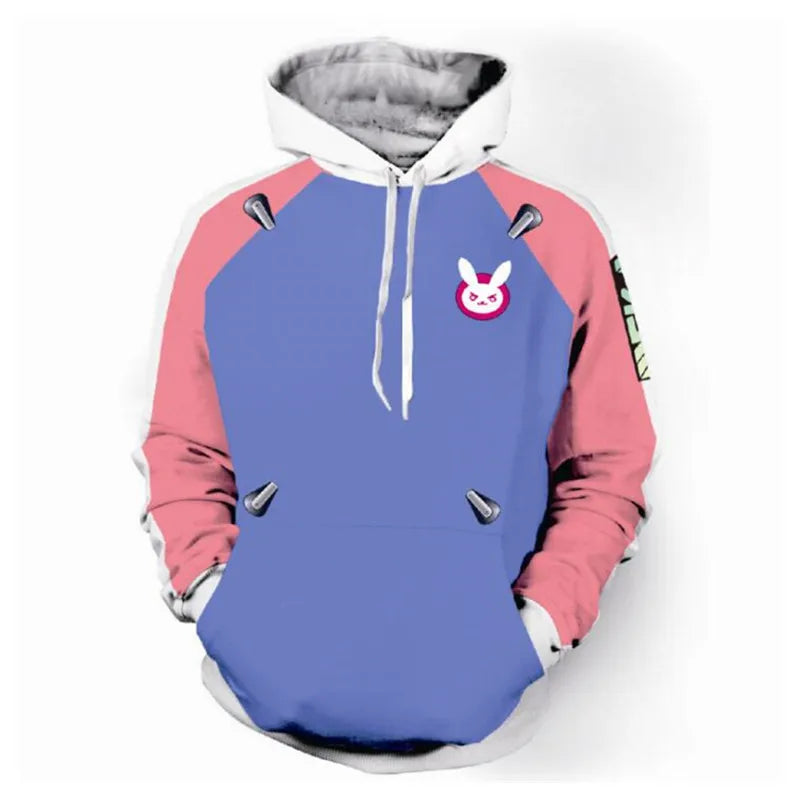 Anime Game Hoodie Sweatshirt 3D Printing Overwatches DVA DJ Cosplay Costume Women Men Couple Hooded Jacket Top Clothing