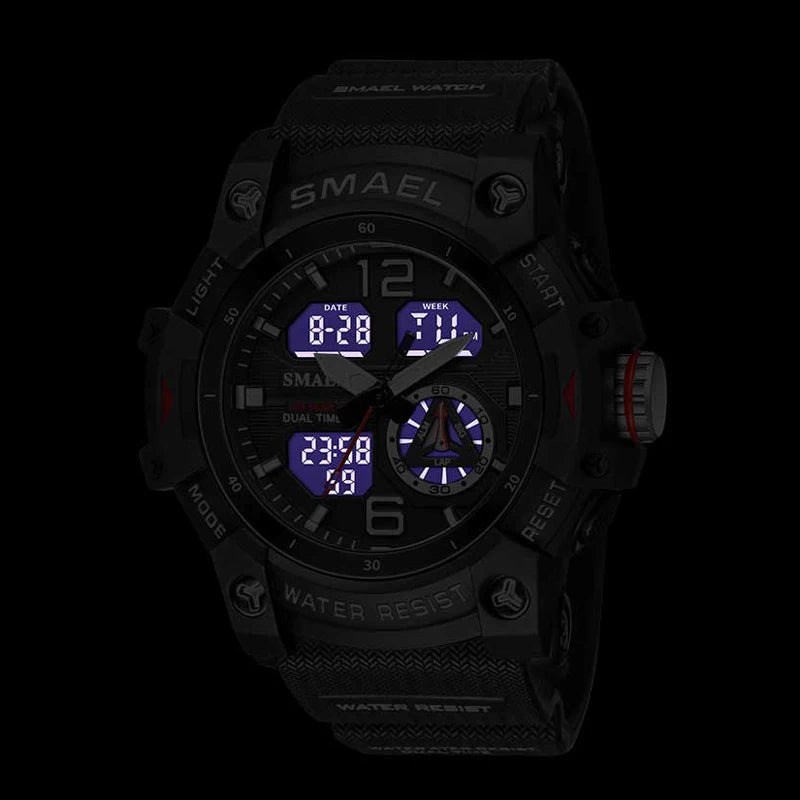 SMAEL Sports Dual Display Watch For Men LED Digital Quartz Waterproof Watches Men's Stopwatches Student Clock Youth Wristwatches