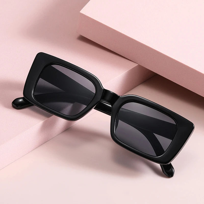 SO&EI Ins Popular Fashion Small Rectangle Sunglasses Women Retro Leopard Shades UV400 Men Trending Square Sun Glasses