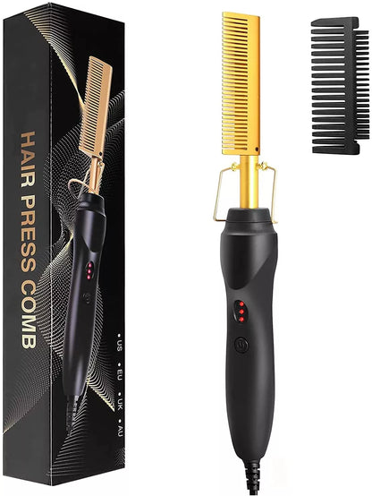 2 in1 Hot Comb Hair Straightener Electric Heating Comb Fast Heating Portable Travel Anti-Scald Beard Straightener Press Comb