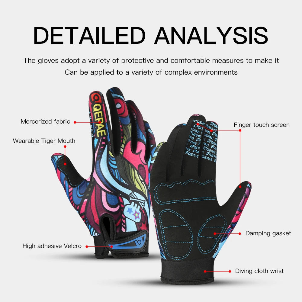 Wholesale Print Cycling Gloves Bike Bicycle Sports Full Finger Hiking Gloves Mesh GEL Winter Gloves Women