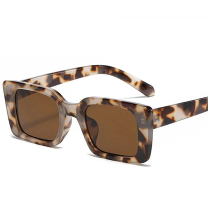 SO&EI Ins Popular Fashion Small Rectangle Sunglasses Women Retro Leopard Shades UV400 Men Trending Square Sun Glasses