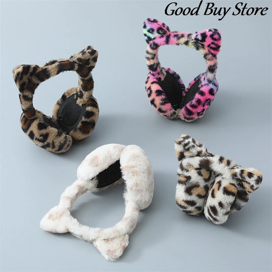 Leopard Cat Autumn Winter Earlap Cute Plush Earmuffs Soft Fur Ear Cover Warm Headphone Skiing Ears Warmer Adult Children Earmuff