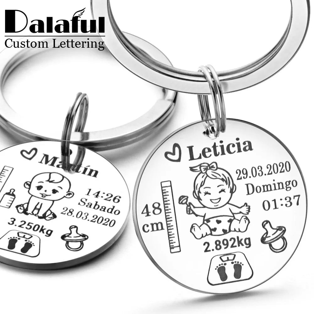 Lovely Personalized Baby Boys Girls Keychain  Name Birth Weight Height For Newborn Commemorate New Mom Dad Gift Keyring P026_C