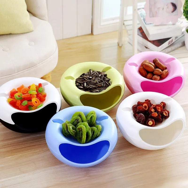 Multi Use Double Layer Snack Bowl Lazy Snack Plate Kitchen Fruit Plate Sunflower Seeds Storage Box Dishes Living Room Acc