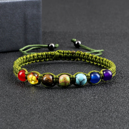 Handmade 7 Chakra Beads Bracelet 6mm Natural Stone String Braided Yoga Reiki Healing Balance Bracelets & Bangles Meditation Gift