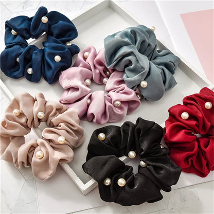 Donarsei 2023 New Fashion Pearl Hair Scrunchies Elastic Satin Round Hair Ring Rubber Band Horsetail Holder