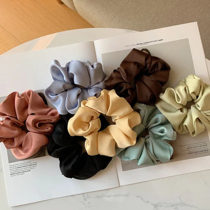 Silk Satin Large Scrunchies Elastic Rubber Hair Bands Women Girls Solid Headband Ponytail Holder Hair Ties Accessories Fashion