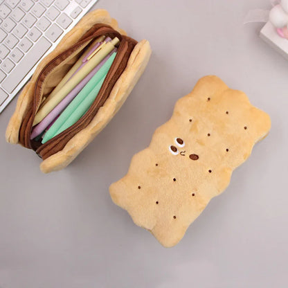 Kawaii Sandwich Biscuit Plush Pencil Case Cute Pen Bag Student Stationery Box Make Up Pouch Cosmetic Storage Travel Organizer