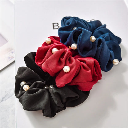 Donarsei 2023 New Fashion Pearl Hair Scrunchies Elastic Satin Round Hair Ring Rubber Band Horsetail Holder