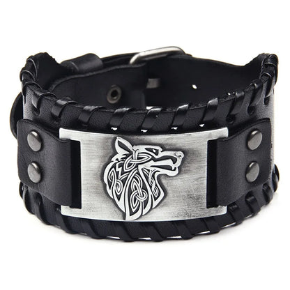 Vintage Viking Leather Braided Bracelet for Men Celtic Wolf Head Bracelets Classic Animal Motifs Jewelry On The Hand Accessories