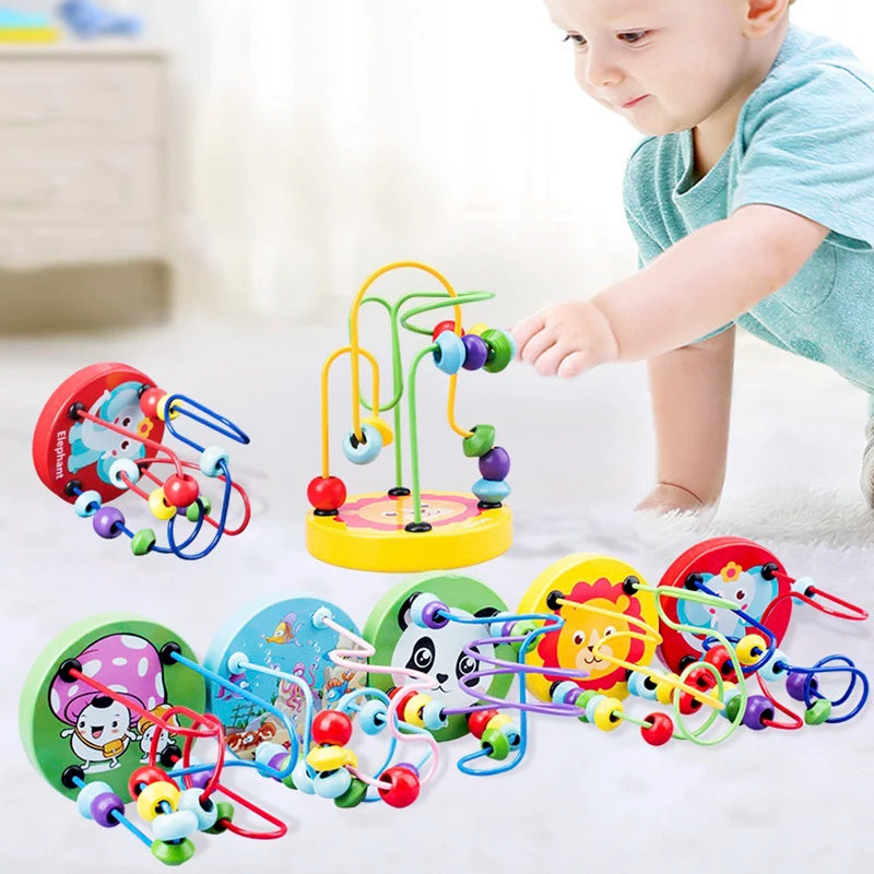 Mini Montessori Wooden Toys Kids Circles Bead Wire Maze Roller Coaster Toddler Early Educational Puzzles Toy for Children infant