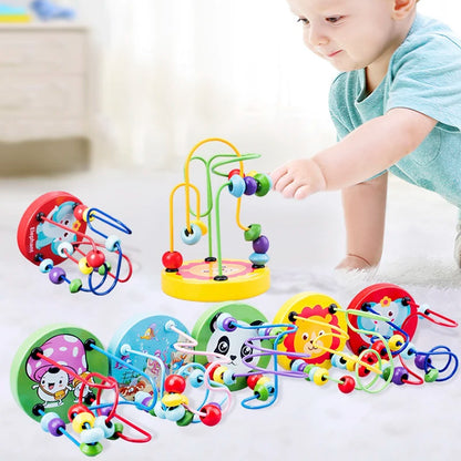 Mini Montessori Wooden Toys Kids Circles Bead Wire Maze Roller Coaster Toddler Early Educational Puzzles Toy for Children infant