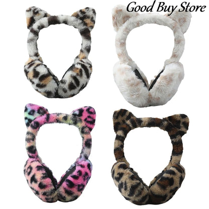 Leopard Cat Autumn Winter Earlap Cute Plush Earmuffs Soft Fur Ear Cover Warm Headphone Skiing Ears Warmer Adult Children Earmuff