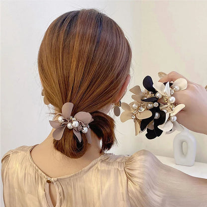 Ruoshui Woman Pearl Rhinestone Hair Ties Women Hair Accessories Rubber Band Elastic Hairband Scrunchies Hair Ring Rope Headwear