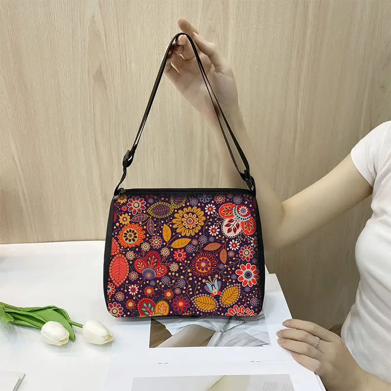 Mandala Flowerote Handbag Women Ethnic Traditional Shopping Bag Floral Print  Shoulder Bag  For Lady Traveling Messenger Bag