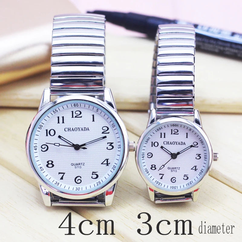 new old women men simple fashion elastic strap stainless steel quartz wristwatch ladies dress white black relogio masculino