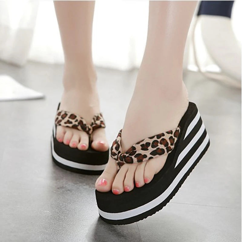 Wedged Platform Sandals Women Flip Flops Open toe High Heels Slippers Summer Beach Outdoor Wedges Slides Black Home Shoes