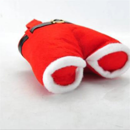 1pcs Christmas Buckram Santa Pants Bag Large Handbag Candy Wine Gift Bag Xmas Decor Cheer Gift Treat Candy Wine Bottle Holder