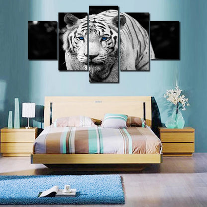 5 Panel Blue-eyed White Tiger Canvas Painting Oil Painting Print On Canvas Home Decor Art Wall Picture For Living Room Unframed