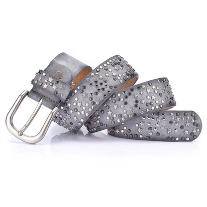 New Fashion Women's Rivet Belts Punk Rock Style Male Belt For Lady PU Leather Sequins Metal buckle Wide Metal Star Rivet bead