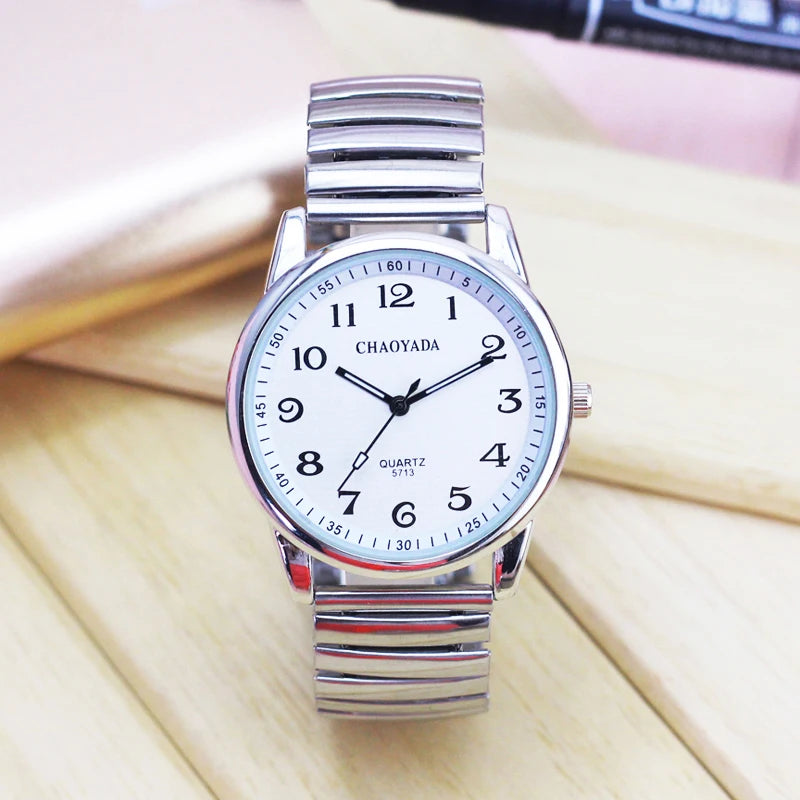 new old women men simple fashion elastic strap stainless steel quartz wristwatch ladies dress white black relogio masculino