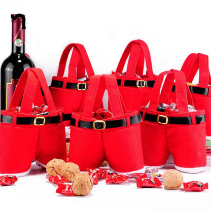 1pcs Christmas Buckram Santa Pants Bag Large Handbag Candy Wine Gift Bag Xmas Decor Cheer Gift Treat Candy Wine Bottle Holder