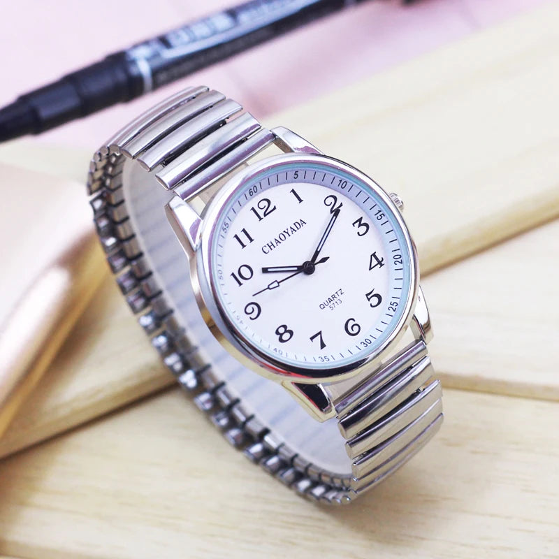 new old women men simple fashion elastic strap stainless steel quartz wristwatch ladies dress white black relogio masculino