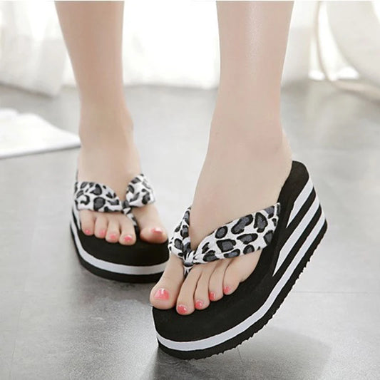 Wedged Platform Sandals Women Flip Flops Open toe High Heels Slippers Summer Beach Outdoor Wedges Slides Black Home Shoes